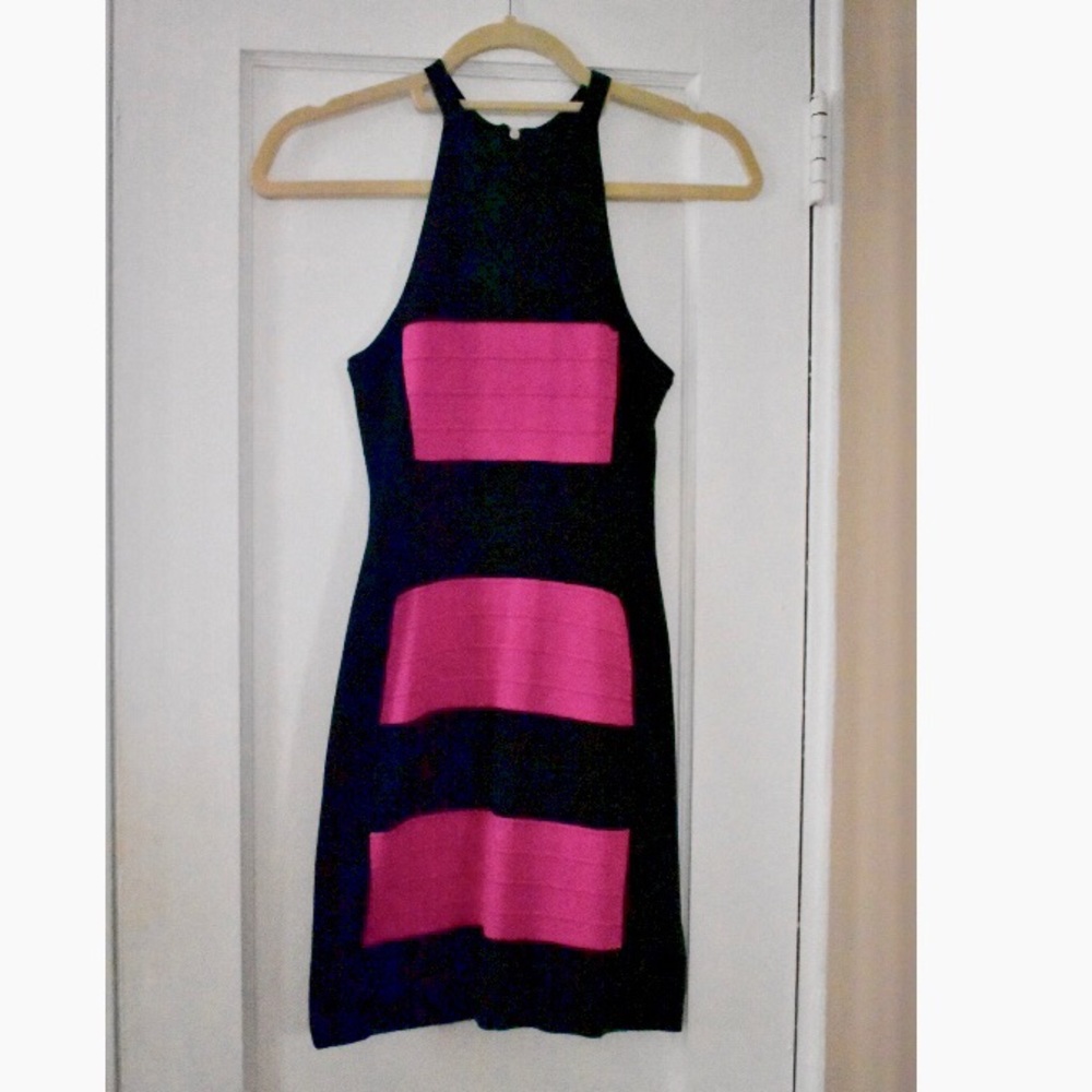 Guess pink and black striped bandage dress